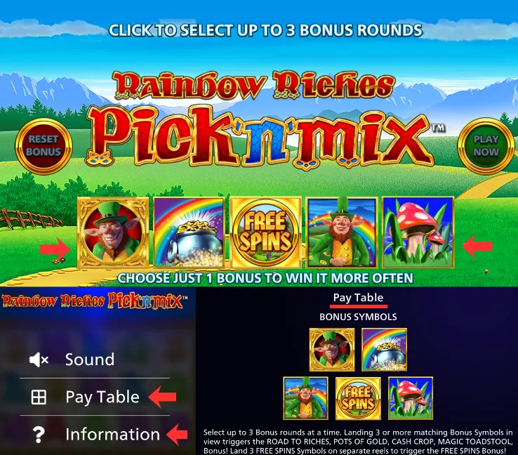 Paytable and pick bonuses